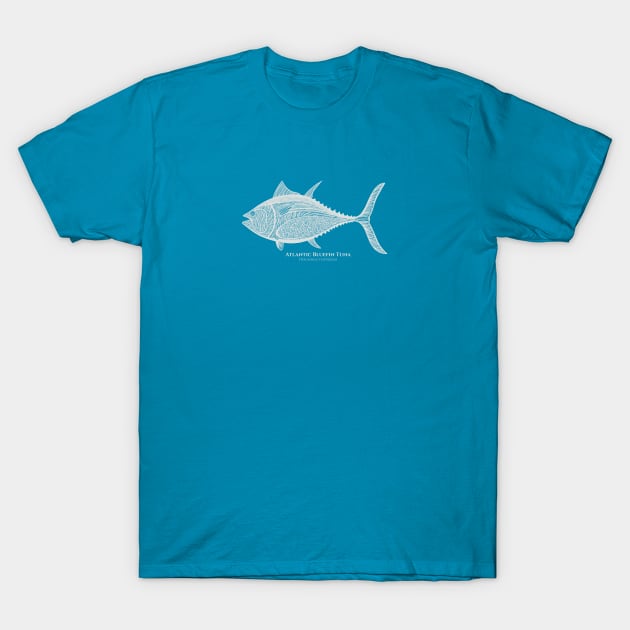 Atlantic Bluefin Tuna Fish with Common and Scientific Names T-Shirt by Green Paladin